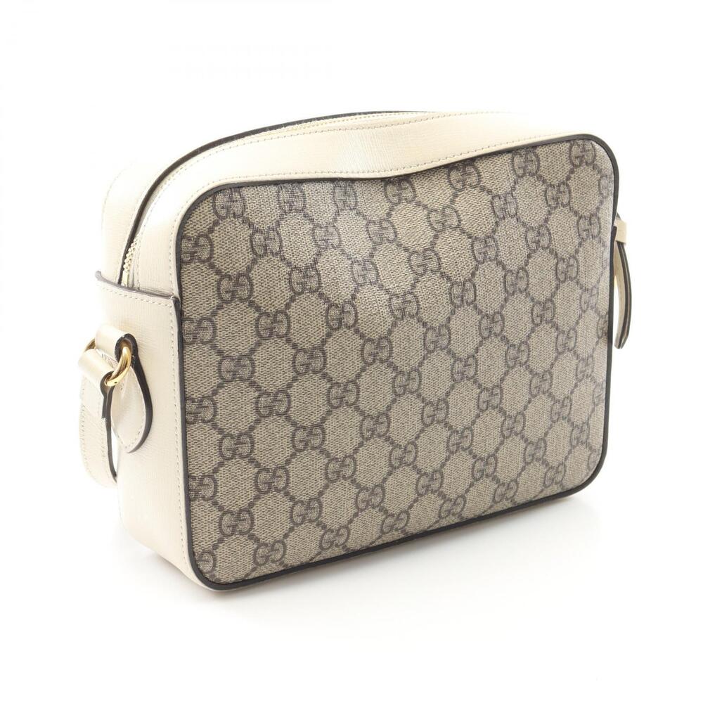 Gucci Bag Canvas White Supreme Shoulder Horsebit GG Leather Beige White Tan